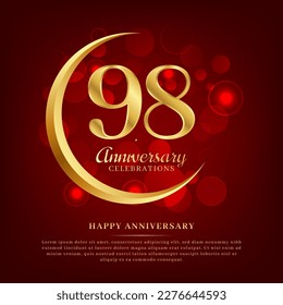98 years anniversary with golden moon and red shiny background added with text for congratulations words