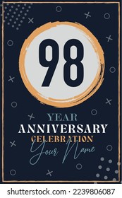 
98 years anniversary invitation card. celebration template  modern design elements  dark blue background - vector illustration