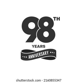 98 years anniversary logo with black color for booklet, leaflet, magazine, brochure poster, banner, web, invitation or greeting card. Vector illustrations.