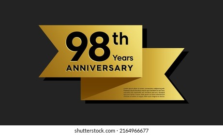 98 years anniversary logo with golden ribbon for booklet, leaflet, magazine, brochure poster, banner, web, invitation or greeting card. Vector illustrations.