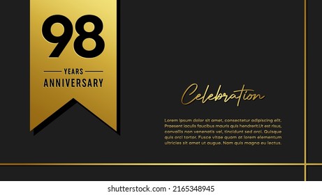 98 years anniversary logo with golden ribbon for booklet, leaflet, magazine, brochure poster, banner, web, invitation or greeting card. Vector illustrations.