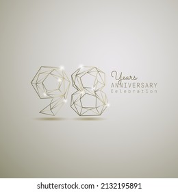 98 years anniversary logotype with gold wireframe low poly style. Vector Template Design Illustration.
