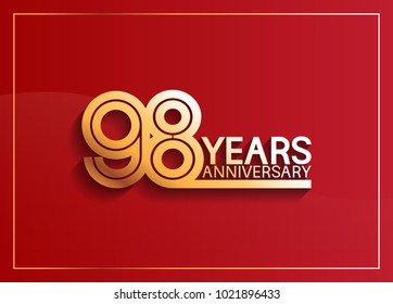 98 years anniversary logotype with golden multiple line style on red background for celebration