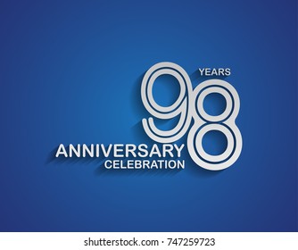 98 years anniversary logotype linked line number with silver color for celebration event isolated on blue background