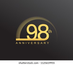 98 years anniversary logotype with single line golden color and golden ring for anniversary celebration