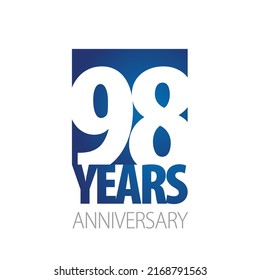 98 Years Anniversary negative space numbers blue white logo icon banner