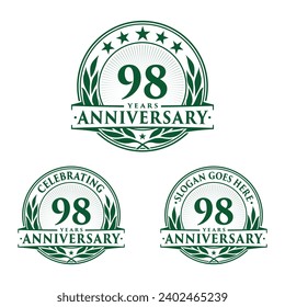 98 years anniversary set. 98th celebration logo collection. Vector and illustration. 
