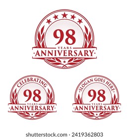 Se cumplen 98 años. 98.ª colección de logo de la celebración. Vector e ilustración. 