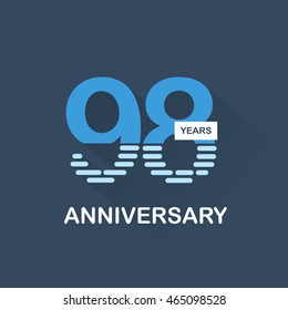 98 years anniversary, signs, symbols. blue, simple and flat design.