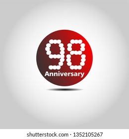 98 years Anniversary with simple bound design. Red bound with shadow. Dots font number. White colour font. My all design can see in my portofolio