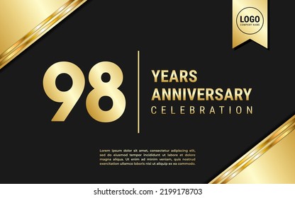 Vorlagendesign des 98-jährigen Jubiläums. Goldene Jubiläumsfeier, Vektorgrafik.