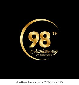 98 years anniversary. Anniversary template design concept with golden number , design for event, invitation card, greeting card, banner, poster, flyer, book cover and print. Vector Eps10