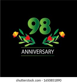 98 Years anniversary. Vector design greeting card with decorative floral for celebration