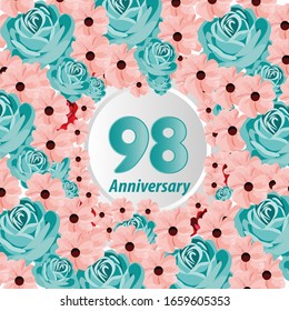 98 Years anniversary. Vector design greeting card with decorative floral for celebration