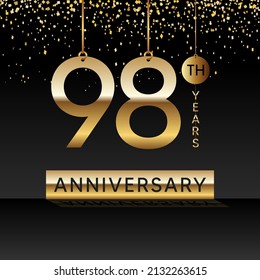 98 years anniversary, vector design for anniversary celebration with gold color on black background, simple and luxury design. logo vector template