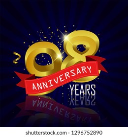98 years anniversary Vector Template Design with golden color and silver ribbon isolated on blue sunburst background illustration for celebration event - Vector