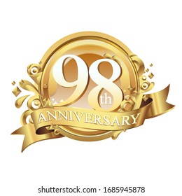 98 years golden anniversary logo celebration with ring and ribbon