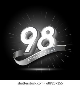 98 years silver anniversary logo celebration with firework and ribbon