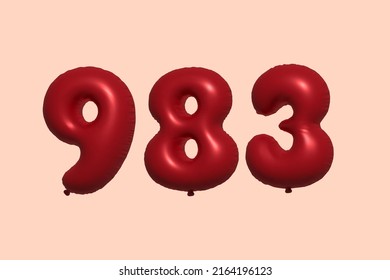 983 3d number balloon made of realistic metallic air balloon 3d rendering. 3D Red helium balloons for sale decoration Party Birthday, Celebrate anniversary, Wedding Holiday. Vector illustration