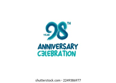 98th, 98 years, 98 year anniversary celebration fun style logotype. anniversary white logo with green blue color isolated on white background, vector design for celebrating event