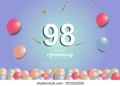 98th anniversary background with 3D number and balloons illustration