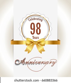 98th Anniversary background, 98 years celebration invitation card vector eps 10