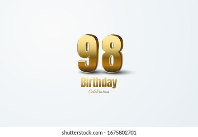 98th anniversary background with gold colored illustration figures on a white background.