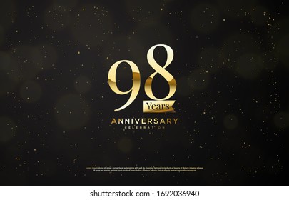 98th anniversary background with an illustration of golden numbers on a black background and a blur circle.
