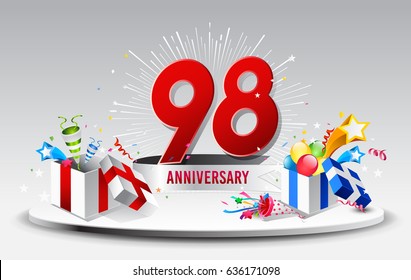 98th Anniversary celebration background. stock vector template
