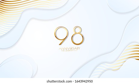 98th anniversary celebration. Golden number with realistic fluid white background. Realistic 3D sign modern elegant can be used for a company or wedding. editable design vector EPS 10.
