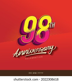 98th anniversary celebration logotype colorful design isolated with red background and modern design.
