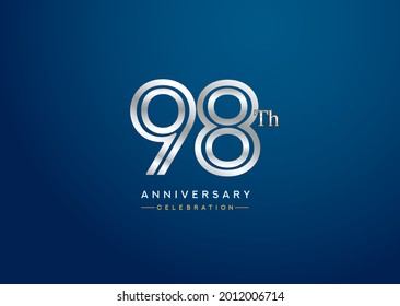 98th anniversary celebration logotype with linked number silver color isolated on blue color. vector anniversary for celebration, invitation card, and greeting card