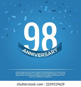 98º aniversario de celebración diseño vectorial con números de color blanco y fuente de color blanco sobre fondo de color azul abstracto 