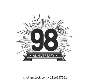 98th anniversary design with firework and ribbon black color for use company celebration 
