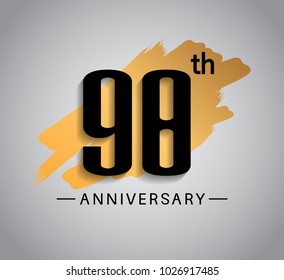 98th anniversary design with golden brush isolated on white background for celebration event