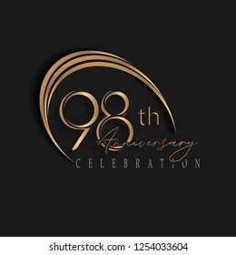 98th anniversary, design templates vector and illustrations with golden color and dark background