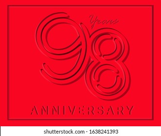 98th Anniversary with elegant red stripe motif, anniversary template design for web ,Creative poster, booklet, leaflet, flyer, magazine, invitation card