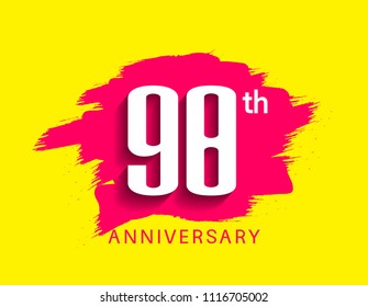 98th anniversary flat design pink brush on yellow background for celebration event 