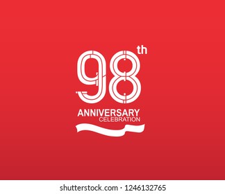 98th anniversary flat design white color isolated on red background