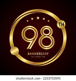 98th anniversary logo design concept with golden ring. Logo Vector Template