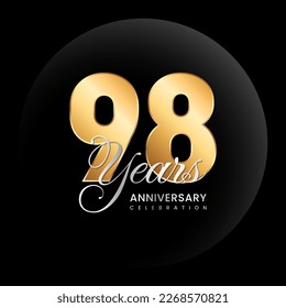 98th anniversary logo design concept. Golden number with silver color text. Logo Vector Template Illustration
