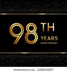 98th anniversary logo design with double line concept. Line Art style. Golden number logo. Vector Template Illustration