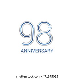 98th anniversary logo design uses three lines which form the numbers.  years anniversary signs . Silver and blue color anniversary