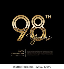 98th anniversary logo with double line style. Gold line art design. Logo Vector Template