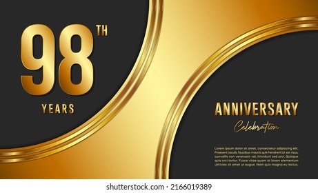 98th anniversary logo with gold color for booklets, leaflets, magazines, brochure posters, banners, web, invitations or greeting cards. Vector illustration.