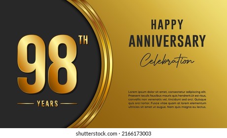 98th anniversary logo with gold color for booklets, leaflets, magazines, brochure posters, banners, web, invitations or greeting cards. Vector illustration.