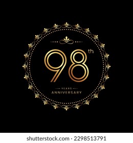 98th anniversary logo with golden number for celebration event, invitation, wedding, greeting card, banner, poster, flyer. Ornament vector design