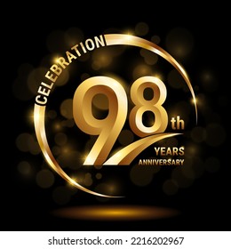 98th Anniversary Logo, Template design for anniversary celebration with golden ring and text, vector illustration