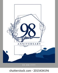 98. Jubiläum-Logo mit handgezeichnet blauer Hintergrundfarbe für Feierlichkeiten, Hochzeit, Grußkarte und Einladung.
