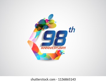 98th anniversary modern design with colorful oval pattern for celebration event. Vector illustration isolated on white background